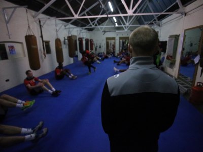 Yeovil players boxing training